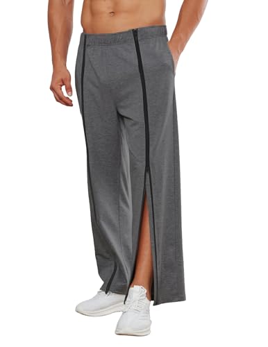 PINSPARK Herren Sporthose Baumwolle Jogger Jogginghose Reha Hose Sweatpants Trainingshose Fitness mit durchgehendem Reissverschluss Dunkelgrau XL