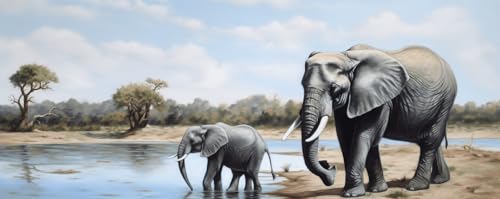 Peinture diamant adulte éléphant prairie grand format 50x150cm broderie strass