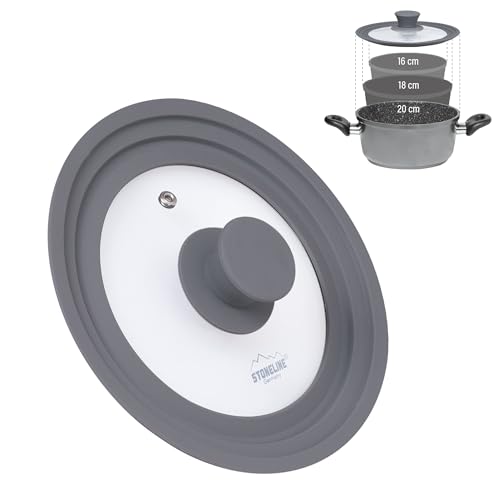 STONELINE® - Set Universale di coperchi in Vetro (con plastica), Vetro, Silicone, 16/18/20