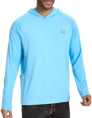 Men's UPF 50+ Hoodie Shirt Long Sleeve Permanent UV Sun Protection Vented Tee Performance for Outdoor Hiking Fishing