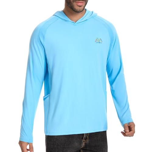 Image of Men's UPF 50+ Hoodie Shirt Long Sleeve Permanent UV Sun Protection Vented Tee Performance for Outdoor Hiking Fishing