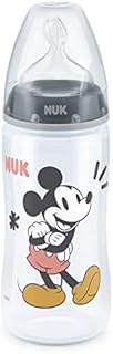 NUK Disney First Choice+ Baby Bottle | 6-18 Months | Temperature Control | Anti-colic Vent | 300 ml | BPA-Free | Silicone Teat | Mickey Mouse (Grey) | 1 Count