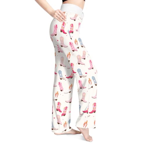 Pranboo Women's Comfy Pajama Pants Casual Drawstring Stretch Wide Leg Palazzo Lounge Pants L-Cowboy Boot