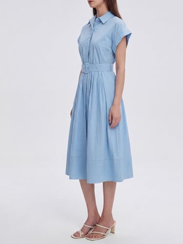 Image of EZAPINE Womens Summer Shirt Dress Casual Button Down Long Dress with Belt