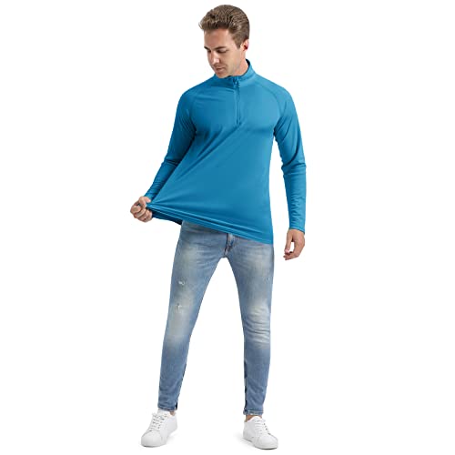 Crysully Men's 1/4 Zip Running Shirts Pullover Long Sleeve Summer Clothing Performance Active Shirts Blue Green #TOP6
