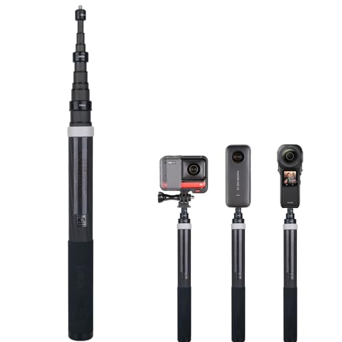 3m Carbon Fiber Extendable Pole Selfie Stick Invisible Carbon Fiber Selfie Stick for Insta360 ONE X3 X2 ONE RS ONE R ONE X Accessories for GoPro Panoramic Camera Insta 360(Grey)