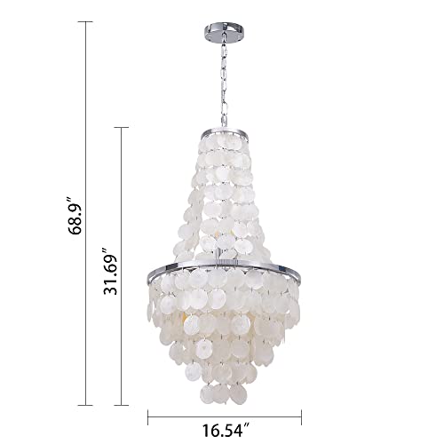 Tochic Capiz Shell Chandelier, Modern Foyer Chandeliers For Dining Room, High Ceiling Lighting Fixture For Living Room, Hanging Boho Coastal French Empire Light For Bedroom, Kitchen Island, Entryway #TOP1
