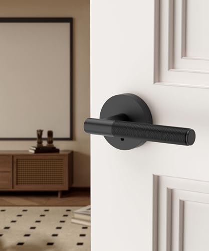 Asidrama 4 Pack Privacy Door Handles with Lock,Matte Black Door Handles Interior for Bedroom or Bathroom, Heavy Duty Black Door Levers, Reversible Keyless Turn Lock Interior Door Handle - Thumbnail 2