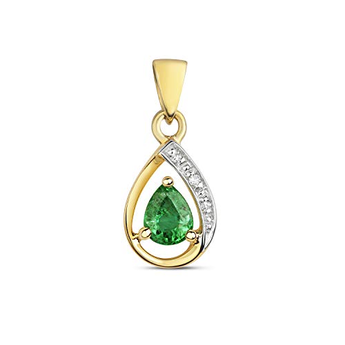 Pendentif or 375/1000 émeraude véritable et diamant brillant H - PK WJS28490
