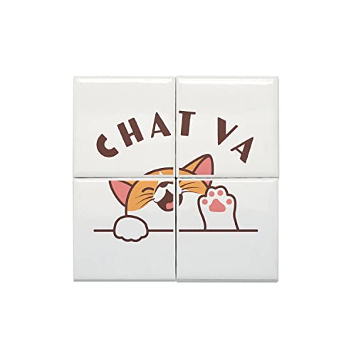 Carreaux céramique humour chat chaton 20x20cm lot de 4