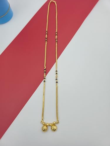 Image of 1 Gram Gold Plated Traditional Short Mangalsutra for Women| Daily Wear Short Tanmaniya With Black beads. 18 Inch Gold Plated Jewellery.