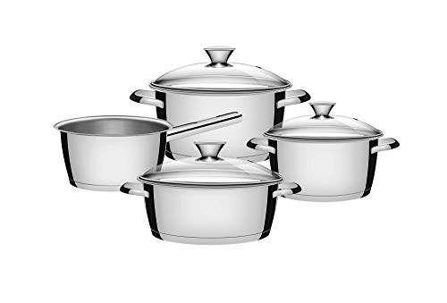 Tramontina Allegra 65650116 - Batería de cocina (4 piezas, acero inoxidable 18/10, 3 cacerolas...