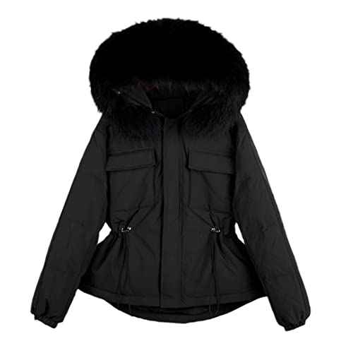 Doudoune courte à capuche en fourrure pour femme Black Fur2 M