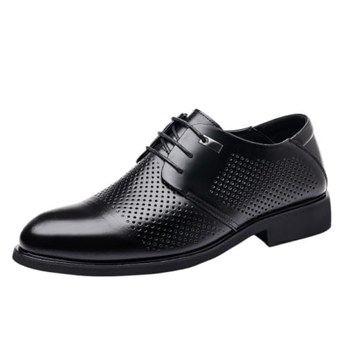 Men's Lace up Dress Shoes Genuine Leather Oxfords Soft Sole Slip Resistant Hollow Elevator Wedding Footwear