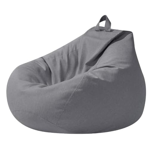 Highdi Puff Salon Adulto 100 x 120 CM Sin Relleno, Gigante Puff Gaming - Algodón y Lino, Duradero y cómodo, Gris Bean Bag Chair para Salón, Dormitorio y Sala de Juegos