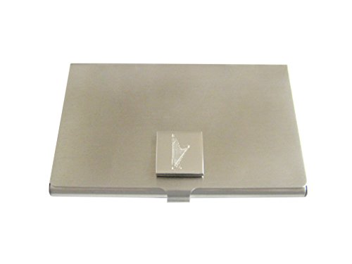 Kiola Designs Silver Toned Etched Harp Musical Instrument Business Card Holder