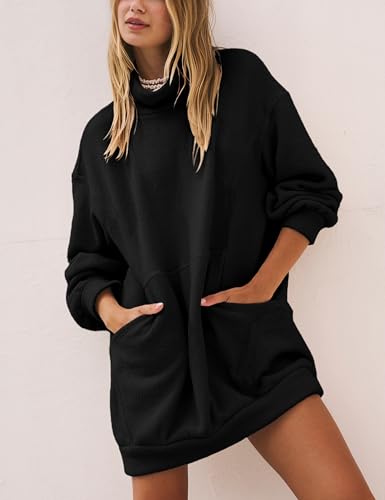 Image of Turtleneck Pullover Sweater for Women 2024 Casual Long Sleeve Chenille Jumper Knit Top with Pockets