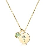 JRLCTECH Birth Flower Necklaces for Women, 18K Gold Plated Dainty Birthstone Pendant Necklaces Trendy Handmade Birth Month Flower Jewelry Disc Coin Birthday Gifts for Women Girls Teens (August)