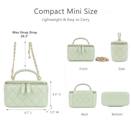 Image of M-ioi-M Small Genuine Leather Purse Quilted Crossbody Bag for Women, Mini Top-Handle Shoulder Handbag w /Gold Chain Strap
