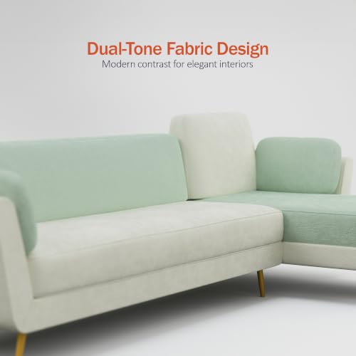 Image of Nuvola Air Premium Latex Fabric Sofa | 3, 4 & 5 Seater Options | 2 & 3-Toned Variants | Ultra-Soft Deep Seating Comfort | Modern Living Room Sofa | 3-Year Warranty (Mint Green & White, RHS, 5)