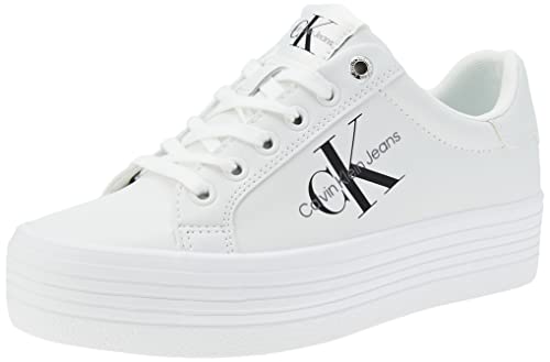 Calvin Klein Jeans Mujer Vulcanizes Sneaker Vulc Flatform Laceup Low Lth con Plataforma, Blanco (Bright White), 39