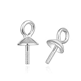 10pcs Sterling Silver Secure Screw Eye Pin Bail with 4mm Small Pearl Cup Pendant Connector for Jewelry Craft Making SS228-4
