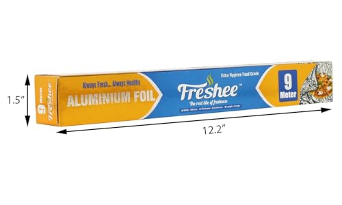 Image of Freshee 9m Aluminium Silver Kitchen Foil Roll Paper Pack of 3|11 Micron Thick|Food wrap|Disposable Food Parcel|Fresh Food|Food Grade