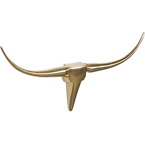 FineBuy Deko Geweih Bull M FB37859 Gold 100 cm Aluminium Design Hörner, Wanddekoration Stierkopf Horn Modern, Wandskulptur Geweih-Jagdtrophäe Metall, Longhorn Wandschmuck Groß