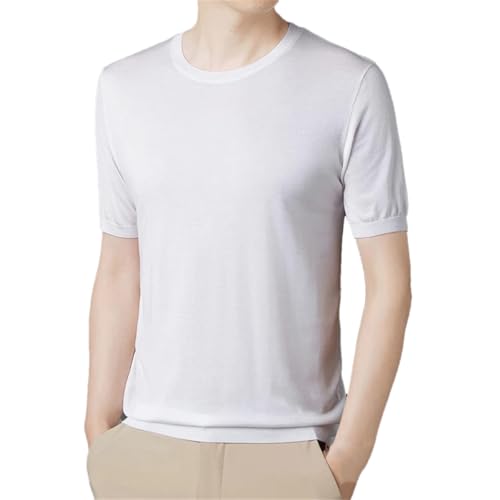 T-shirt en tricot d'été pour homme col rond soie glacée blanc taille L