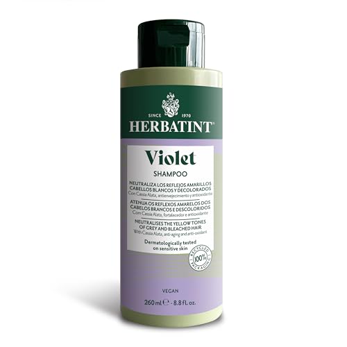 Herbatint Violet Shampoo Antiamarillo - 260 ml | Champú para Cabello Blanco o Decolorido, Contrarresta el Amarilleo, Nutre, Protege e Ilumina el Cabello | 93% Ingredientes Naturales, Vegano