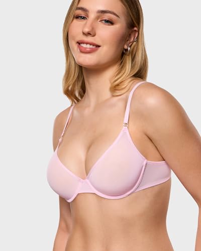 Image of INLYRIC Women's Cosnufy Sheer Balconette Bra Demi Unlined Plunge Mesh See Through Sexy Bras Underwire