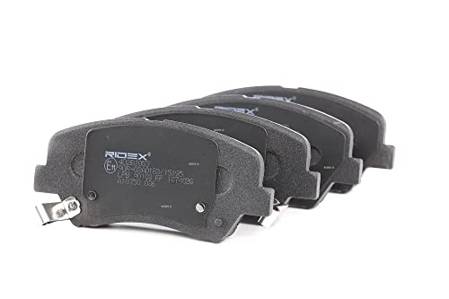 RIDEX Juego de pastillas de freno Delantero con avisador acústico de desgaste con accesorios | Low-Metallic 402B1053 Juego de pastillas de freno compatible con HYUNDAI i30 GD, KIA RIO III UB