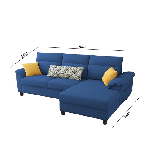 Image of Casaliving Seams RHS 4 Seater L Shape Sofa for Living Room (Blue Fabric) Premium Fabric Sofa