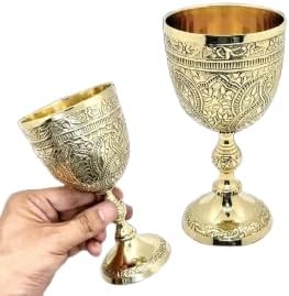 Handmade Golden Brass Vintage Chalice Medieval Goblet With Box, Renaissance Gifts for Wedding Anniversary Novelty Ceremonial Drinkware, Pack of 1 Cup