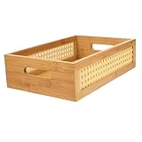 WEKAMOS Cesta de Almacenamiento de Bambú Trenzado Resistente Organizador Multiusos para Baño Dormitorio y Escritorio Caja Rectangular Decorativa