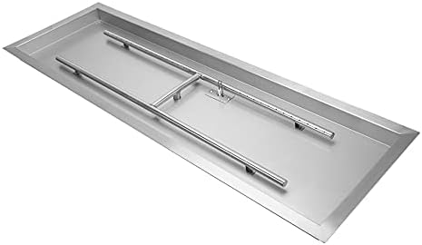 Stanbroil Rect Drop-in Fire Pit Pan w/H-Burner installed, 304 Series SS, 24 by 8-Inch, 90,000 BTU Max