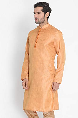 Image of VASTRAMAY Men's Beige Cotton Silk Blend Kurta