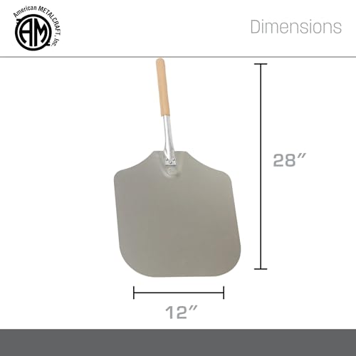 Image of American Metalcraft 2814 28 inch Aluminum Pizza Peel with 12 inch Wood Handle, 14 inch x 16 inch Large Blade
