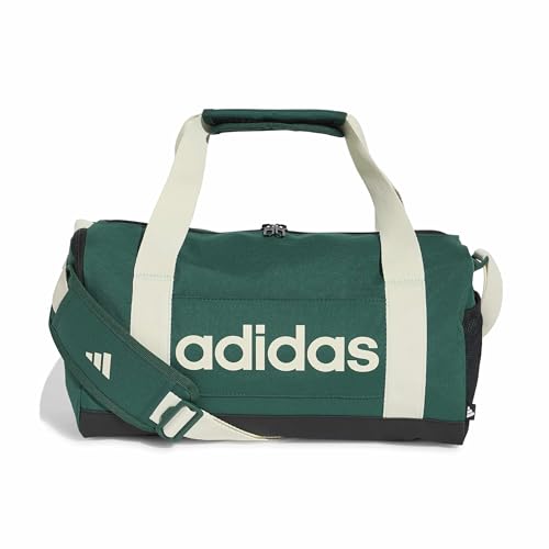Image of adidas Unisex Essentials Linear Duffel Bag Duffel Bag, Collegiate Green /Ivory, One Size