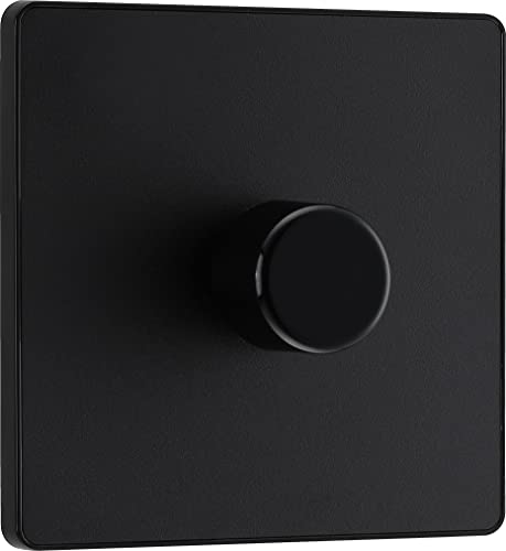 BG Electrical Intelligent Single Wall Dimmer Switch, 2 Way, Screwless Front Plate, Evolve, Matt Black, 200W, PCDMB81B