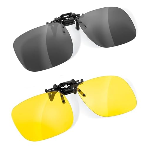 Clip on Flip up Sunglasses - Over Prescription Glasses for Men & Women - Polarized UV Protection Night Driving