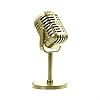 Glewi Retro Microphone Prop: Classic Gold Dynamic Style Decor for Stage Parties Photography, Non-Functional Plastic Replica with Stand (6.5x2 Inch)(Black retro) #1