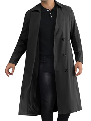 Lars Amadeus Double Breasted Trench Coat for Men's Winter Long Coat with Belt