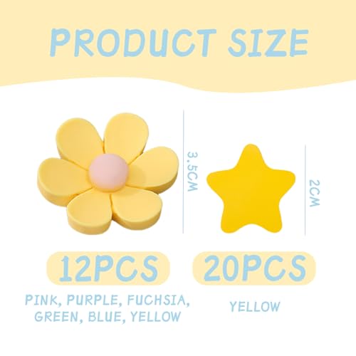UOPJDD 12-Teilige Blumenfliesen Und 20-Teilige Sternfliesen, Süße Dekorative Fliesen, Haushaltszubehör, Geeignet Für Whiteboards, Kühlschränke Und Lagerschränke.