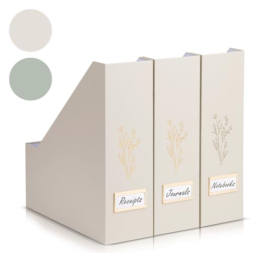 ZICOTO Aesthetic Ring Binder Holder Set of 3 - Sturdy Magazine File Holder Fits 1 inch Ring Binders - The Perfect Foldable File Organizer Set For Desk, Office, Papers