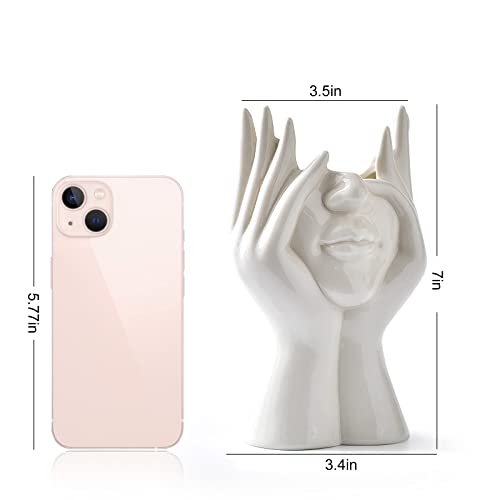 Fjs Ceramic Face Vases, White Flower Vases For Decor, 3.5" W X 7" H Modern Decorative Vase Centerpiece For Table Shelf Living Room Office Bedroom #TOP5