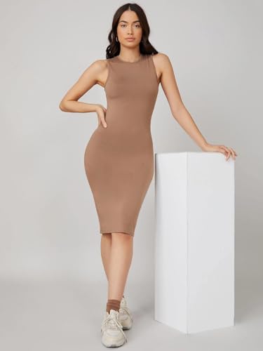 Image of Bodycon Round Neck Rib Knit Knee Lenght Dress Stretchable Fabric | D3