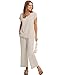 Saloogoe 2 Piece Sets for Women Beach Vacation Clothes Summer Date Outfits Lounge Pjs Sets Wide Leg Pants Woman Set Travel Airport Sweat Suit Fall Fashion Must Haves Beige S