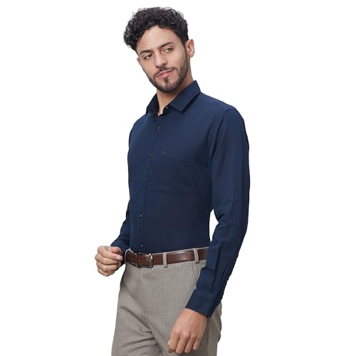 Image of Raymond Men Slim Fit Solid Pattern Linen Cotton Blend Regular Collar Full Sleeve Casual Shirt