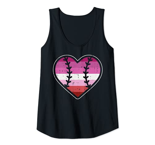 Mujer Baseball Heart Sport LGBT Lesbian Flag Gay Pride Ally Women Camiseta sin Mangas